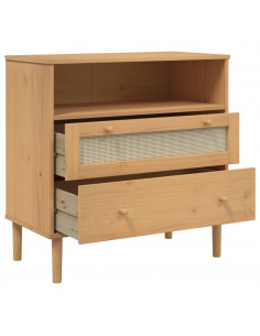 Credenza SENJA Aspetto Rattan Marrone 80x40x80 cm Massello Pino