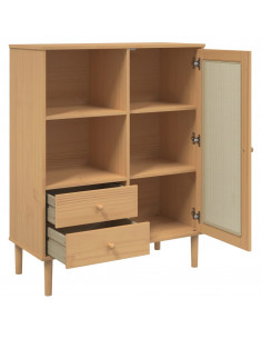 Credenza SENJA Aspetto Rattan Marrone 90x40x112cm Massello Pino