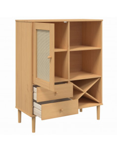 Credenza SENJA Aspetto Rattan Marrone 90x40x112cm Massello Pino