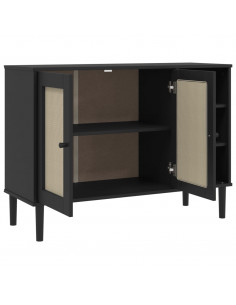Credenza SENJA Aspetto Rattan Nero 112x40x80 cm Massello Pino