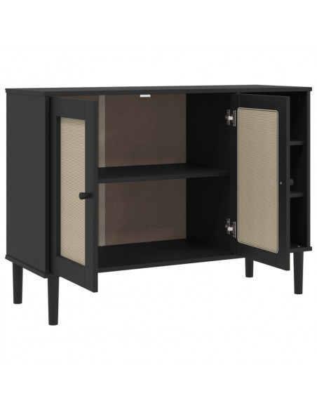 Credenza SENJA Aspetto Rattan Nero 112x40x80 cm Massello Pino