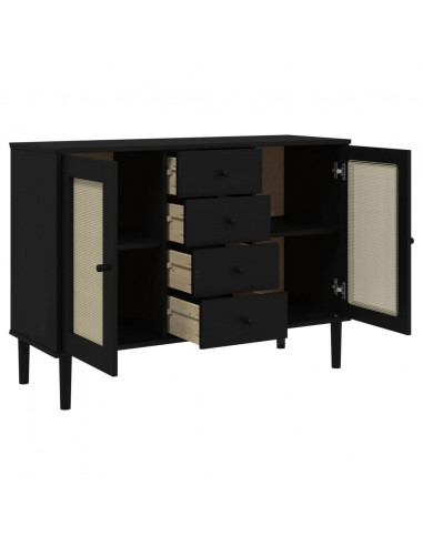 Credenza SENJA Aspetto Rattan Nero 112x40x80 cm Massello Pino
