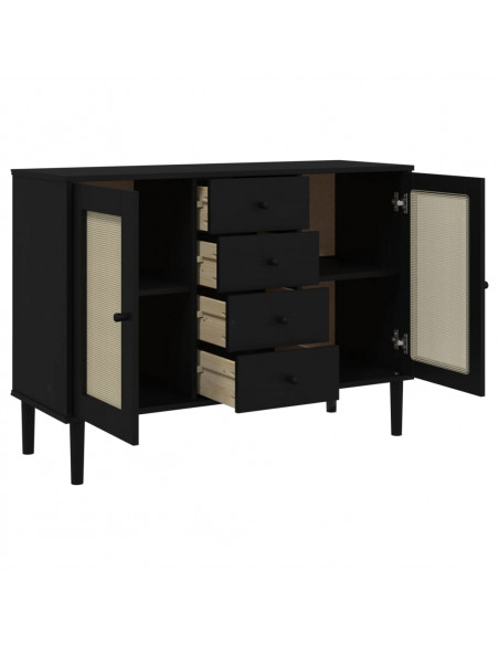 Credenza SENJA Aspetto Rattan Nero 112x40x80 cm Massello Pino