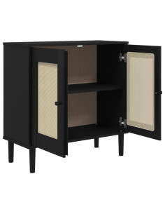 Credenza SENJA Aspetto Rattan Nero 80x35x80 cm Massello Pino