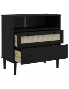 Credenza SENJA Aspetto Rattan Nero 80x40x80 cm Massello Pino