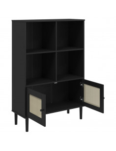 Credenza SENJA Aspetto Rattan Nero 90x35x130 cm Legno Pino