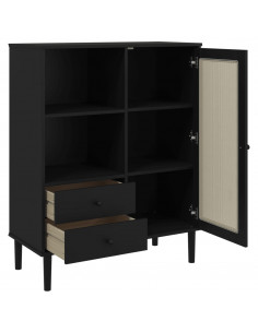 Credenza SENJA Aspetto Rattan Nero 90x40x112 cm Massello Pino