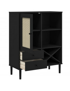 Credenza SENJA Aspetto Rattan Nero 90x40x112 cm Massello Pino