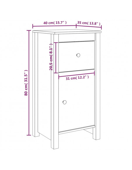Credenze 2 pz 40x35x80 cm in Legno Massello di Pino