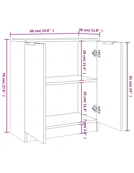 Credenze 2 pz Bianche 60x30x70 cm in Legno Multistrato