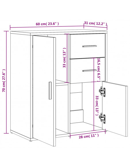 Credenze 2 pz Grigio Cemento 60x31x70 cm in Legno Multistrato