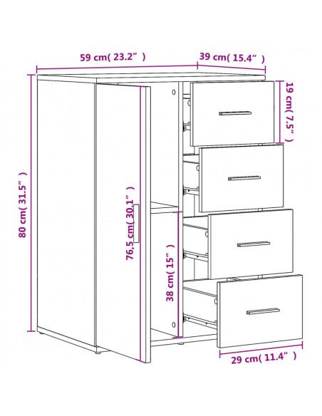 Credenze 2 pz Nere 59x39x80 cm in Legno Multistrato