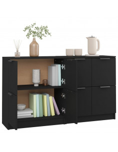 Credenze 2 pz Nere 60x30x70 cm in Legno Multistrato