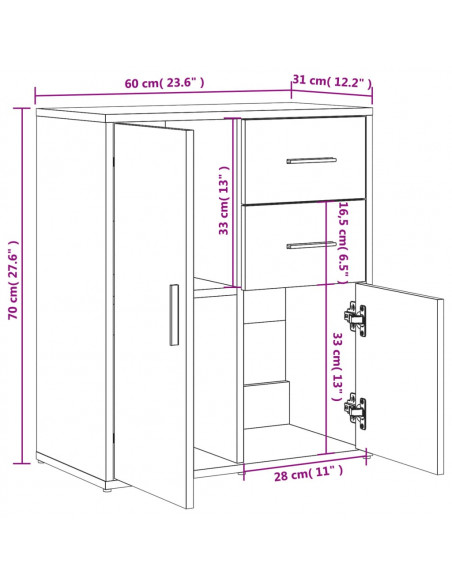 Credenze 2 pz Nere 60x31x70 cm in Legno Multistrato