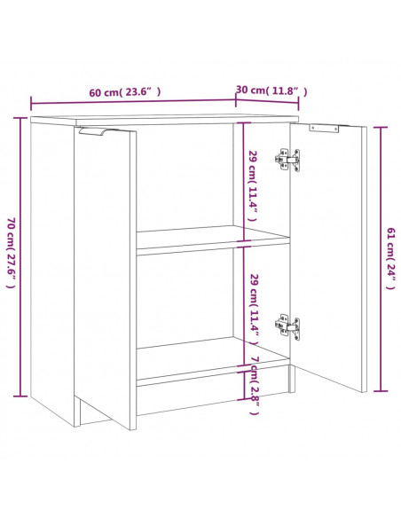 Credenze 2 pz Rovere Fumo 60x30x70 cm in Legno Multistrato