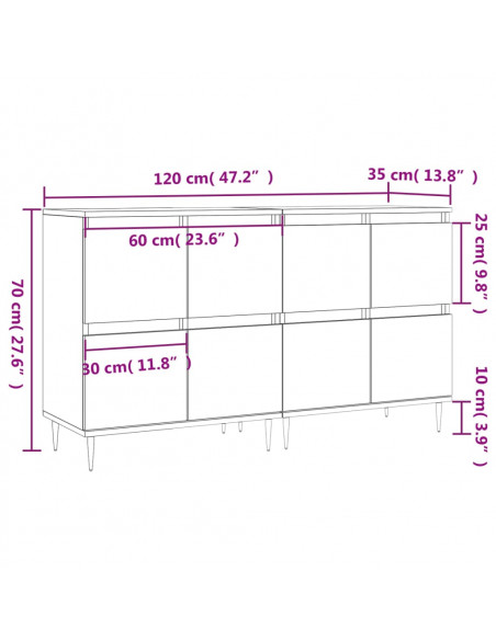 Credenze 2 pz Rovere Fumo in Legno Multistrato
