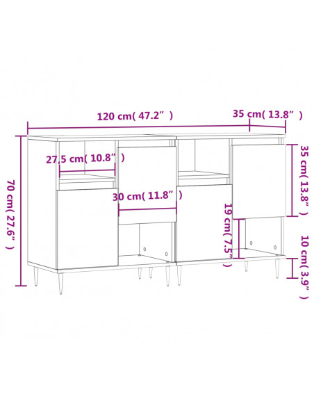 Credenze 2 pz Rovere Fumo in Legno Multistrato