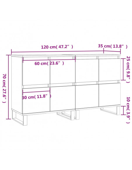 Credenze 2 pz Rovere Fumo in Legno Multistrato