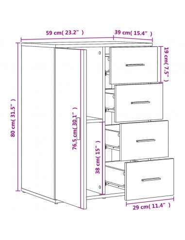 Credenze 2 pz Rovere Sonoma 59x39x80 cm in Legno Multistrato