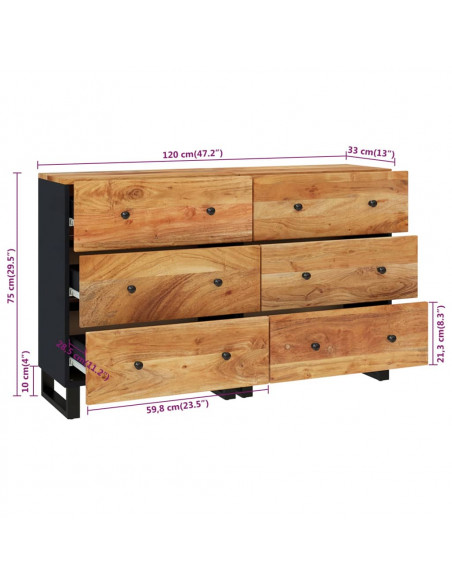 Credenze 2pz 60x33x75 cm in Legno Massello di Acacia
