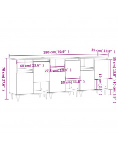 Credenze 3 pz Bianco in Legno Multistrato
