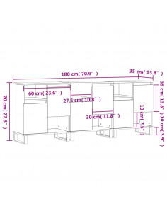 Credenze 3 pz Bianco in Legno Multistrato 2