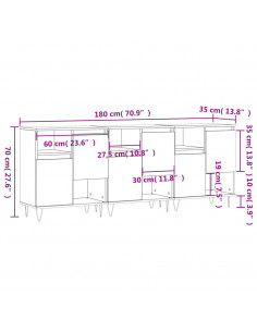 Credenze 3 pz Bianco Lucido in Legno Multistrato