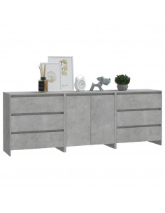 Credenze 3 pz Grigio Cemento in Legno Multistrato