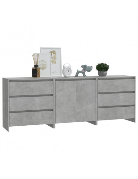 Credenze 3 pz Grigio Cemento in Legno Multistrato