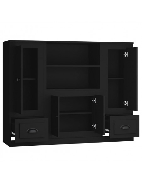 Credenze 3 pz Nere in Legno Multistrato