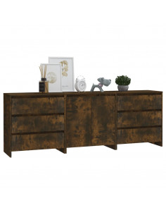Credenze 3 pz Rovere Fumo in Legno Multistrato 2
