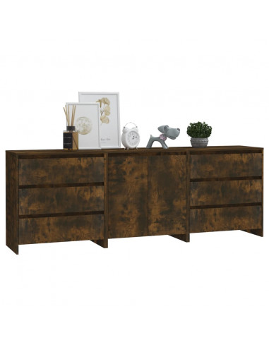 Credenze 3 pz Rovere Fumo in Legno Multistrato