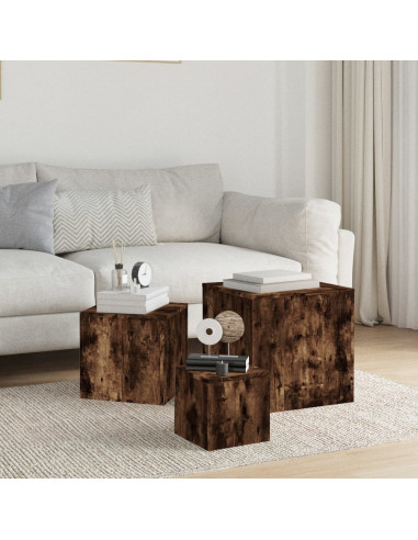 Credenze 3 pz Rovere Fumo in Legno Multistrato