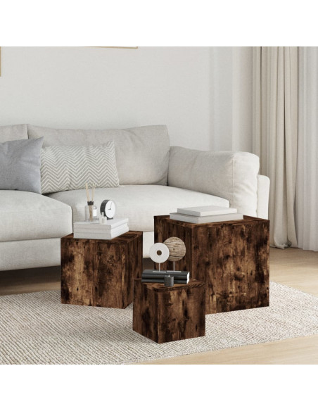 Credenze 3 pz Rovere Fumo in Legno Multistrato