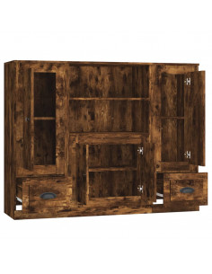 Credenze 3 pz Rovere Fumo in Legno Multistrato