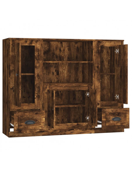 Credenze 3 pz Rovere Fumo in Legno Multistrato