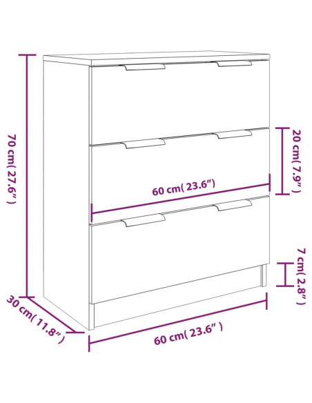 Credenze 3 pz Rovere Fumo in Legno Multistrato
