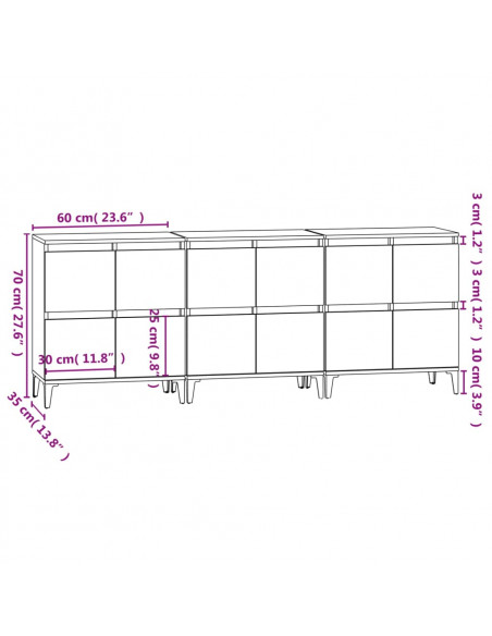 Credenze 3pz Bianche 60x35x70 cm in Legno Multistrato