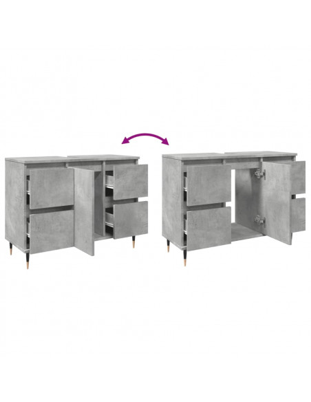 Armadietto da Bagno Grigio Cemento 80x33x60cm Legno Multistrato