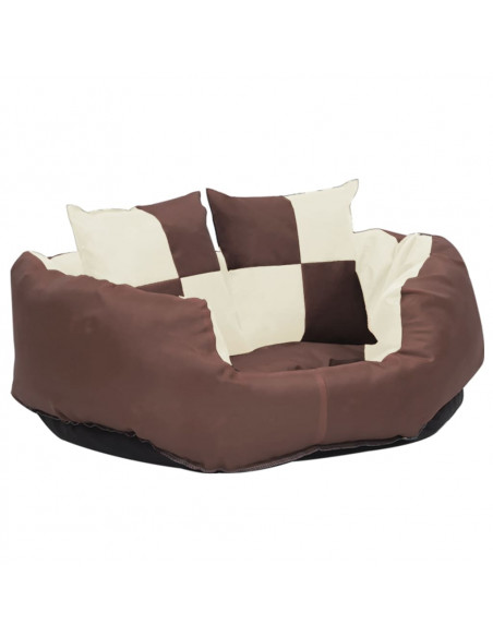 Cuscino per Cani Reversibile Lavabile Marrone Crema 65x50x20 cm