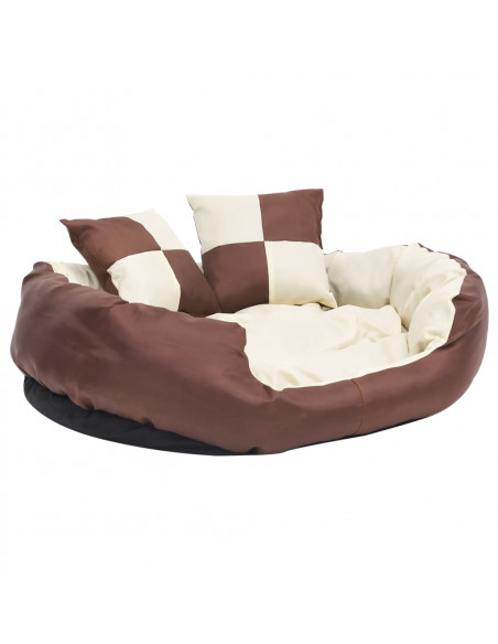 Cuscino per Cani Reversibile Lavabile Marrone Crema 85x70x20 cm