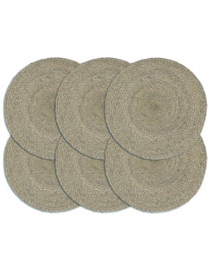 Tovagliette 6 pz Grigio Neutro 38 cm Rotonde in Juta 2