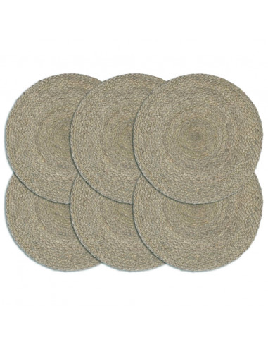Tovagliette 6 pz Grigio Neutro 38 cm Rotonde in Juta