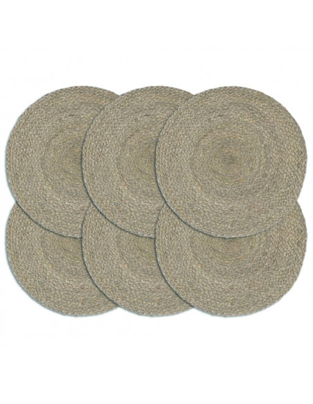Tovagliette 6 pz Grigio Neutro 38 cm Rotonde in Juta