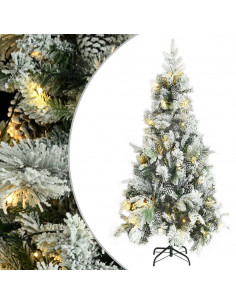 Albero di Natale Innevato Preilluminato Pigne 225cm in PVC e PE 2