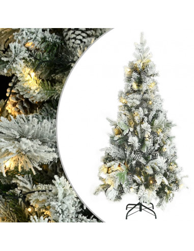 Albero di Natale Innevato Preilluminato Pigne 225cm in PVC e PE
