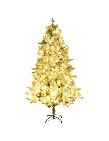 Albero di Natale Innevato Preilluminato Pigne 225cm in PVC e PE