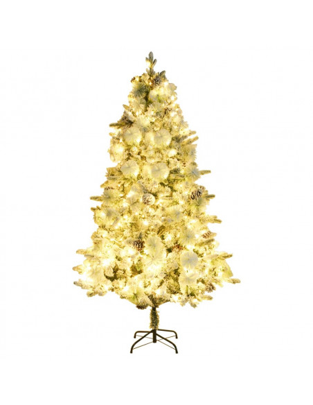 Albero di Natale Innevato Preilluminato Pigne 225cm in PVC e PE