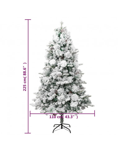 Albero di Natale Innevato Preilluminato Pigne 225cm in PVC e PE