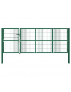 Cancello di Recinzione con Paletti 350x120 cm in Acciaio Verde 2